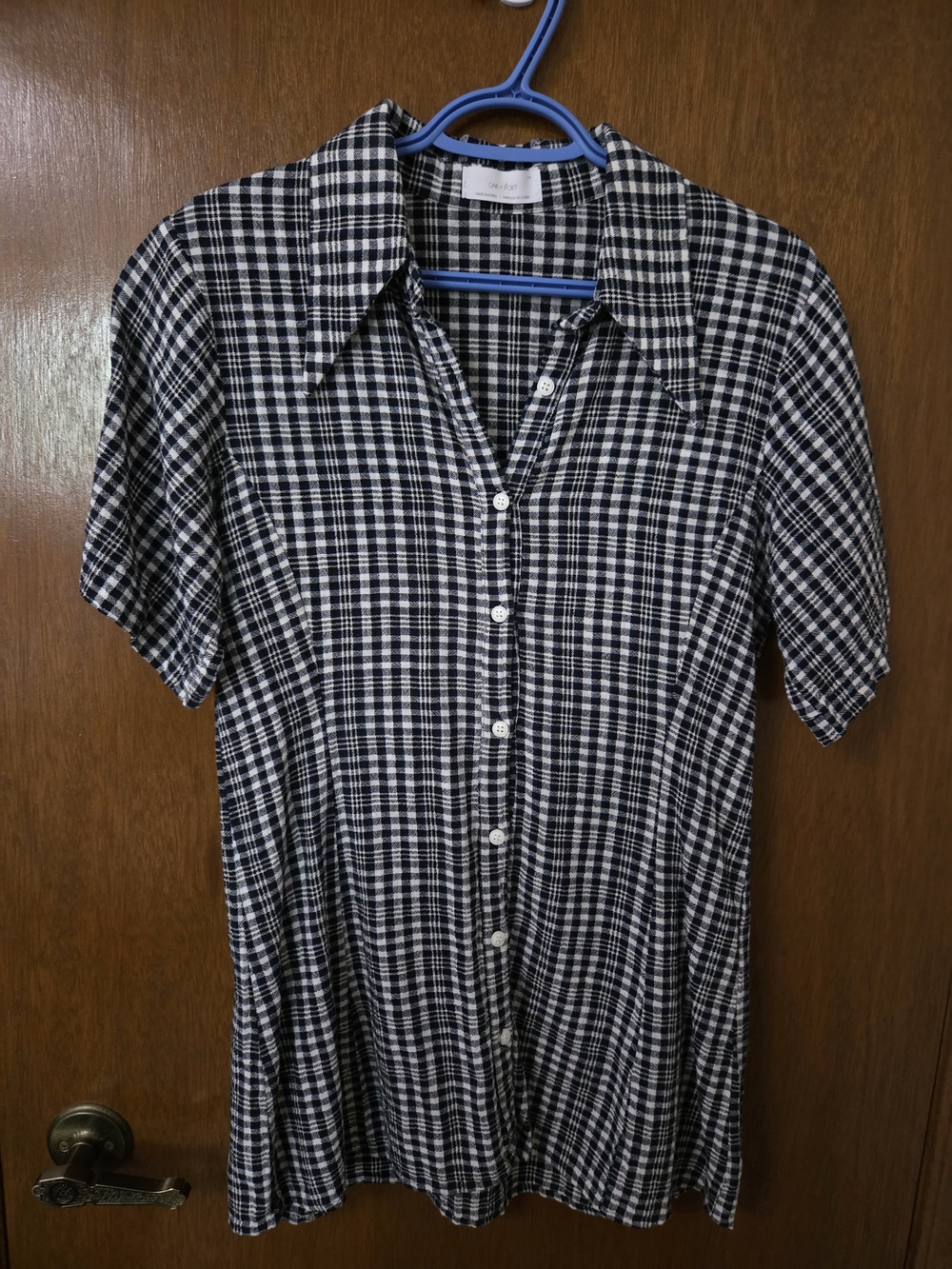 OAK + FORT Black and White Check Mini Shirt Dress